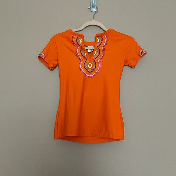 Trina Turk, Size S, Orange, colorful Embroidery, Rashguard, Swim shirt. - Picture 1 of 9